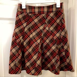 SOLD Brown Red Beige Plaid A-Line Gathered Knee Length Skirt
